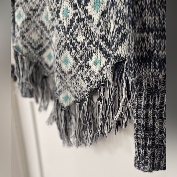 Crochet Turquoise Aztec Poncho Sweater - Picture 3 of 3